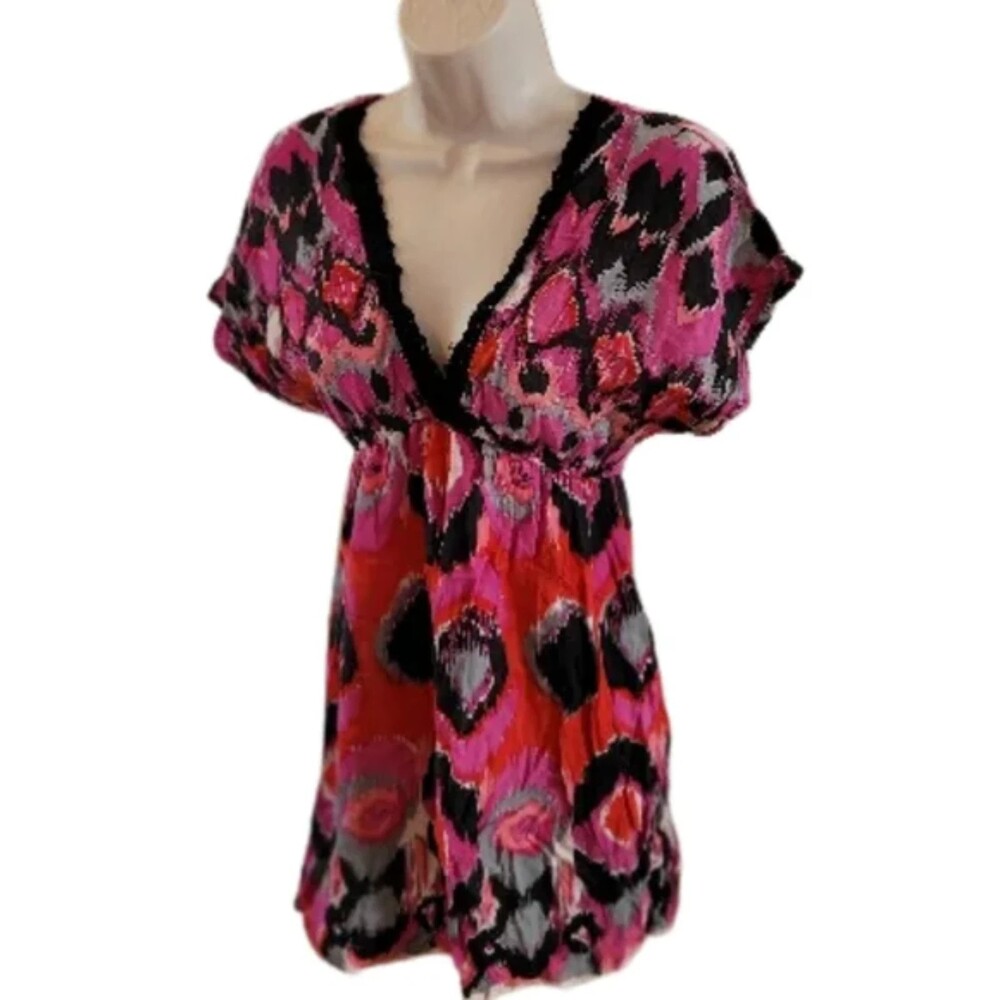 Angie Boho Abstract V-Neck Kimono Dress Size Small